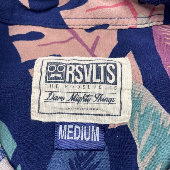 RSVLTS The Roosevelts Shirt Mens Medium Navy Tropical Leaf Hawaiian Aloha Bamboo - Picture 4 of 11